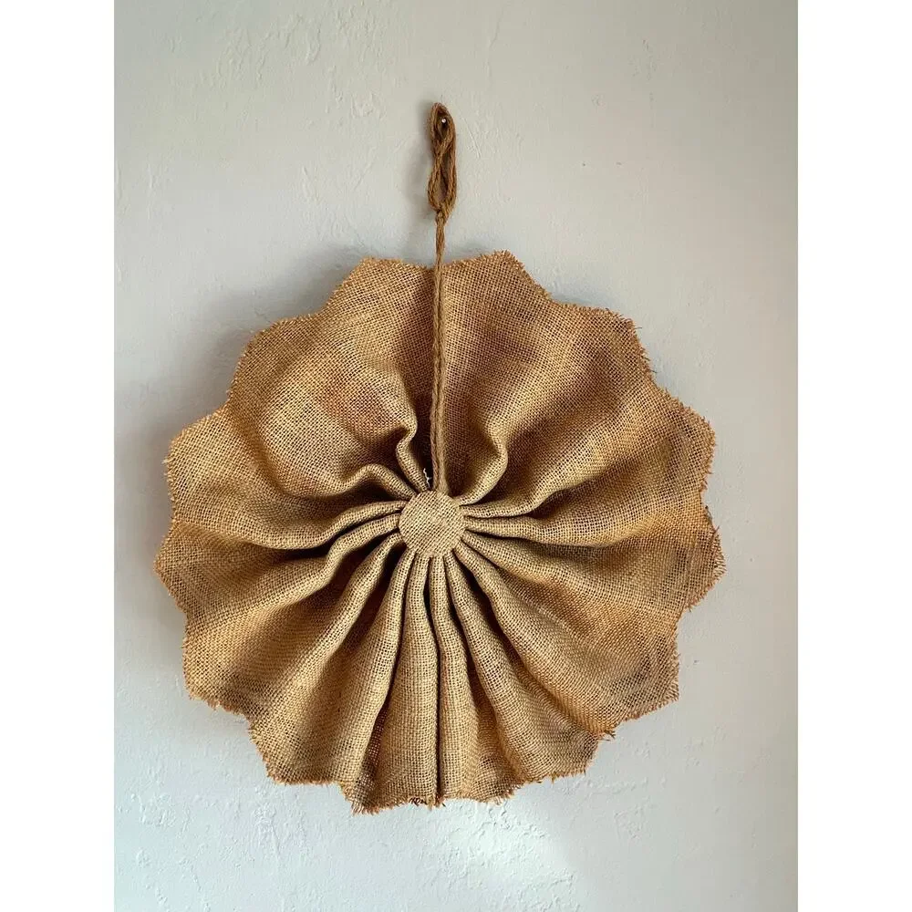 Vintage Burlap Pinwheel Wreath, Handmade Folded Fabric Rosette